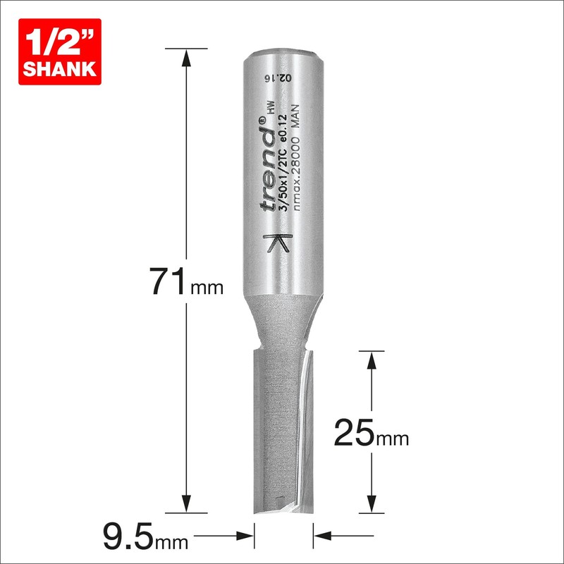 Trend Professional Straight Two Flute Router Cutter, 1/2 Inch Shank,