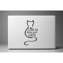 Generic Life is Better with Cats Sticker Decal Vinyl Laptops Walls Cars Trucks 6 inch (Black)