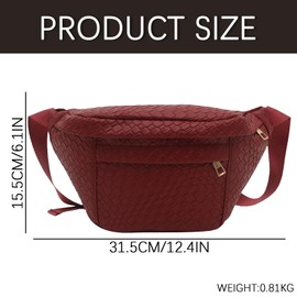 AYNKH Fashion Bum Bag Woven Pack with Adjustable Strap, Smooth Zip Large Compartments Leather Bag, Waterproof Stylish Travel Lightweight Waist Bag for Running Jogging Party Carnival