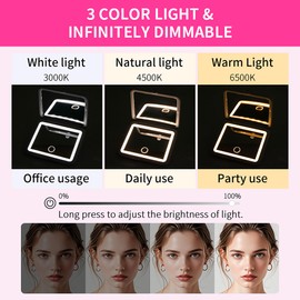 MissMeeca 1X/5X Magnification LED Travel Makeup Mirror,Rechargeable Travel Mirror with Light,Portable Pocket-Sized Folding Design Ideal Gift for Travel & Daily Use