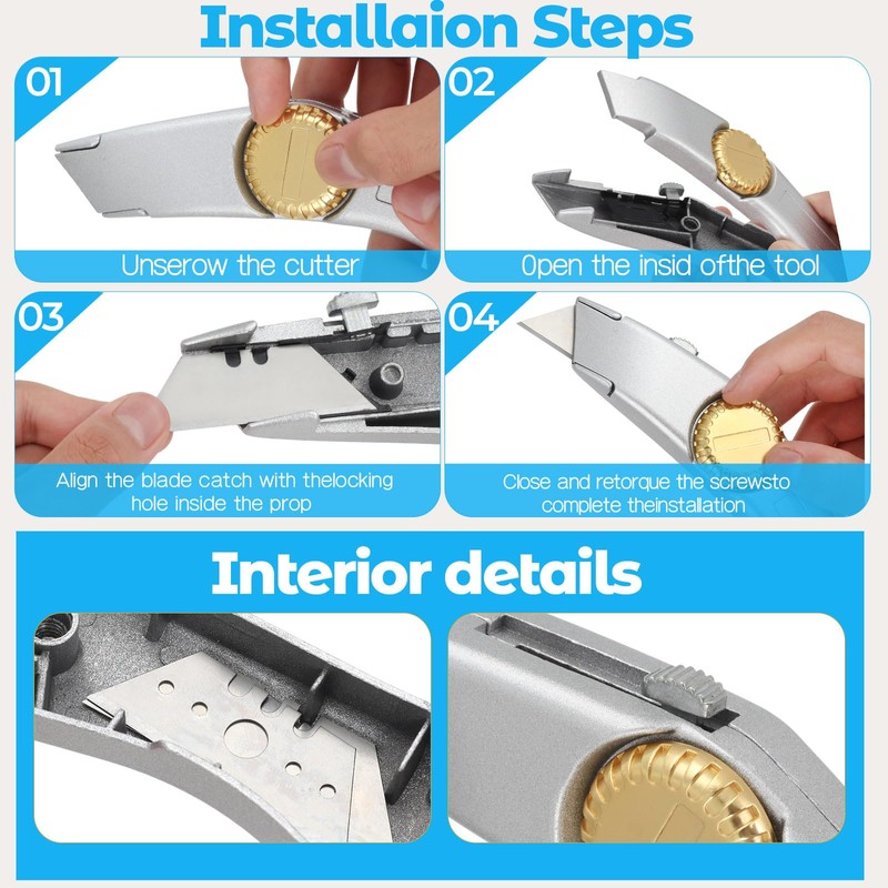 lizenoz Silver Retractable Utility Roofing Knife, Heavy Duty Utility Knife