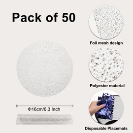 sourcing map 50pcs Disposable Placemats, 6.3 Inch Foil Metallic Place Mats Mesh Pressed Table Doilies, Table Centerpiece Decor for Wedding Party, Star Silver
