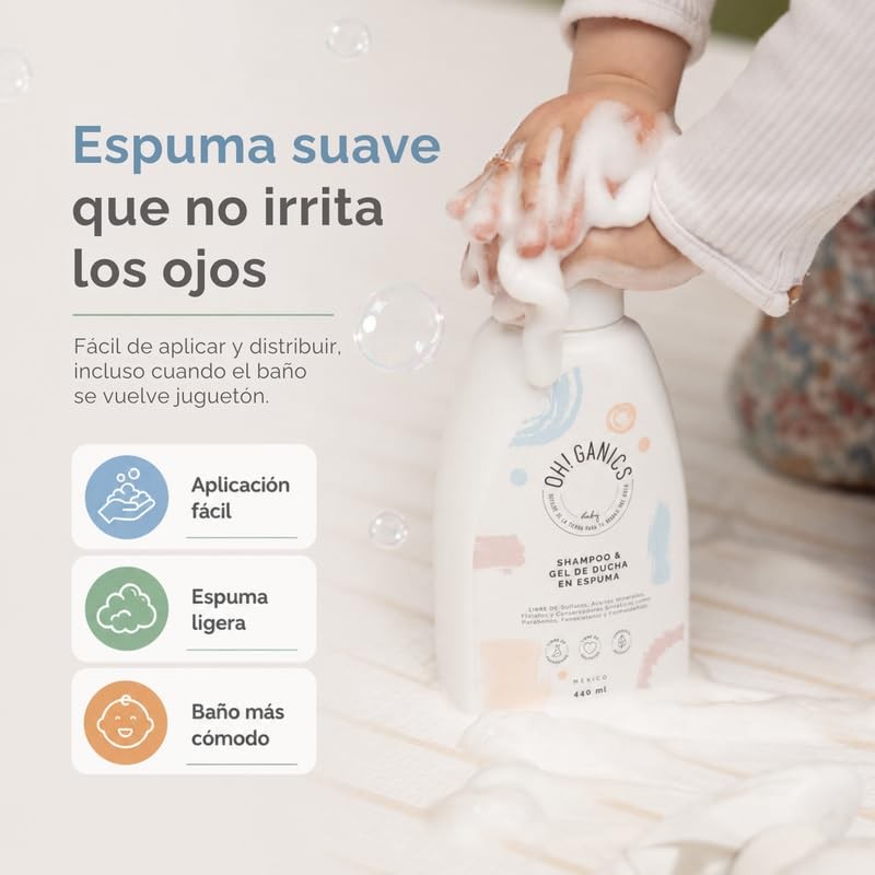 OH! GANICS Shampoo y Gel de Ducha Espuma Bebé 440
