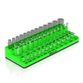 Olsa Tools Magnetic Socket Organizer (1/4-Inch Drive, 3 Row) - Magnetic Tool Organizer & Socket Holder - Tool Box Socket Organizers - SAE Green - Holds 39 Sockets - Professional Grade - Part: 1548