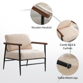 Phoenix Home Mid Century Modern Accent Chair, Uplostered Living Room Armchair with Durable Metal Frame Removable Cushion for Bedroom, Easy to Clean, Beige