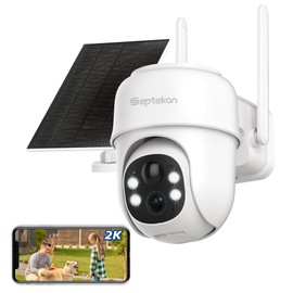 Septekon 360°PTZ Security Cameras Wireless Outdoor, Solar Battery Powered Cameras for Home Surveillance, 2K 2.4G WiFi Camera with Spotlight, Motion Detection, Siren, Color Night Vision, IP66, White
