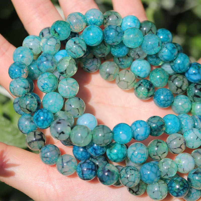 10mm Green Dragon Vein Agate Round Beads, 35 Pcs for