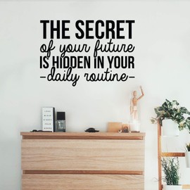 Vinyl Wall Art Decal - The Secret of Your Future is Hidden in Your Daily Routine - 21" x 30" - Trendy Optimistic Mind Change Quote Sticker for Bedroom Living Room Gym Fitness Sport Decor (Black)