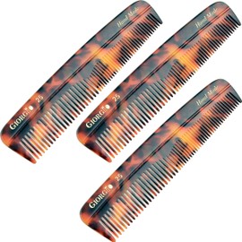 Giorgio G25 Double Tooth Small Hair Pocket Comb, Fine/Wide Tooth Comb For Hair, Beard and Mustache, Coarse/Fine Hair Styling Grooming Comb for Men, Women and Kids. Saw Cut Handmade and Polished