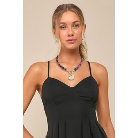 LILIE&WHITE Gold-Plated Heart Gemstone Necklace for Women – Adjustable Beaded Choker with Multicolour Natural Stones, Hypoallergenic, Tarnish-Resistant – Gift for Women