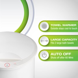 Homewerks Towel Warmer, Luxury Towel Warmer Fits Two Large Bath Towels for Bathroom or Spa, Blanket Warmer, Bucket Style, White Auto Shut Off 60 Minute Timer