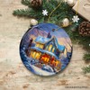 Glowing Winter Night Painting Ceramic Ornament, Warm and Inviting Christmas