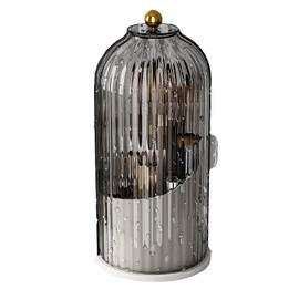 Zufudo Zufudo Makeup Brush Holder with Lid, 360 Rotating Countertop Brushes Organizer, Clear Dustproof Cosmetics Display Case for Vanity Bathroom, Grey White