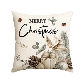 AVOIN colorlife Merry Christmas Ball Pine Needle Pinecone Throw Pillow Cover, 18 x 18 Inch Seasonal Winter Holiday White Cushion Case Decoration for Sofa Couch