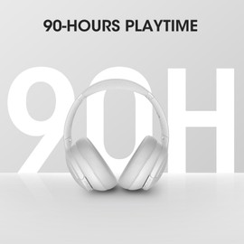 DOQAUS Bluetooth Headphones Over Ear, 90H Playtime Bluetooth 5.3 Wireless Headphones, 3 EQ Mode, HiFi Stereo Bass Headphones Wireless with Mic, Soft Earmuff,Foldable Headphone for Phone/PC(Light Grey)