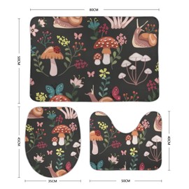 Hapuxt Bathroom Mat Rug Set Non Slip Including U-Shaped Contour Mat Toilet Seat Cover Mushrooms Snails Colorful Flowers Extra Soft Coral Fleece Memory Foam 3 Piece