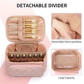 OCHEAL OCHEAL Makeup Bag, Multifunctional Make Up Bags Large Compact Makeup Organizer Bag Cosmetics Toiletry Brushes Storage Case for Women Girls Makeup Case with Handle Divider-Pink