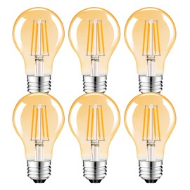 Suncan E26 Vintage LED Light Bulbs 2.5W,Edison A19 Low Wattage Light Bulbs,Equivalent 25W, 250 Lumens,Soft White 2700K,Antique LED Filament Bulbs,120V,for Ceiling Fan Bedroom,Amber,6 Pack