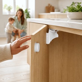 Invisible Magnetic Cabinet Safety Lock with Adhesive Mount & Key