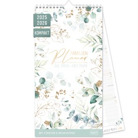 Häfft® Family Calendar 2025/2026 with 4 Columns "Gold Leaf" Compact Wall Calendar for 18 Months Jul 25 to Dec 26-16.6 x 32.3 cm - Wall Planner, Family Planner - Sustainable & Climate Friendly