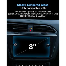 WEIPIN For 2018~2024 Tiguan & 2018~2023 Atlas & 2020-2022 Atlas Cross Sport Screen Protector 8 Inch Glossy Tempered Glass Touchscreen *1 Accessories - No More Scratch&Fingerprint