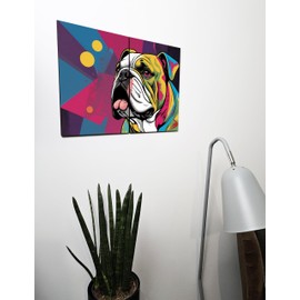 The Plum Penguin English Bulldog Pop Art Wooden Wall Decor, A4 MDF Duo Set, Psychedelic Bold Prints Canvas Alternative 40 x 30cm