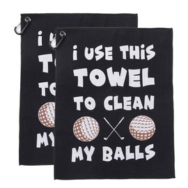 FUIPVGI 2 Pcs Funny Golf Towel Gag Gift, Golf Towel Clean Golf Balls, Golf Towels Golf Accessories With Clip for Golf Bag, for Men Husband Boyfriend Dad Golfers Golf Fan for Christmas Birthday (Black)