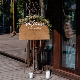 GlikCeil 17 x 15 x 57 Inches Metal Scroll Easel Stand for Display Wedding Sign Poster Adjustable Portable Art Easels Poster Easel with Chain Support for Painting Coffee Shop Exhibition Canvas(Bronze)