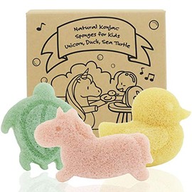 myHomeBody Konjac Baby Bath Sponge, Natural Bath Sponge, Bath Sponge Bath Time for Toddlers, Natural and Safe Konjac, Pack of 3: Unicorn, Duck, Sea Turtle