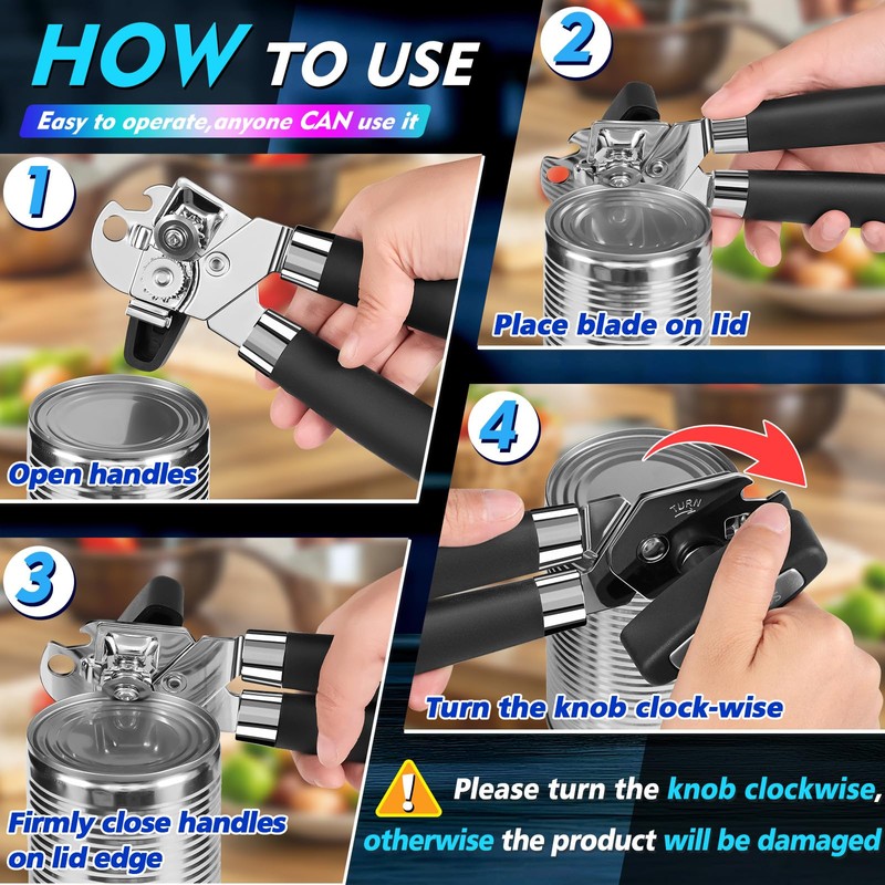 Can Opener Manual Heavy Duty Multifunctional with Magnet Lift [Ergonomic