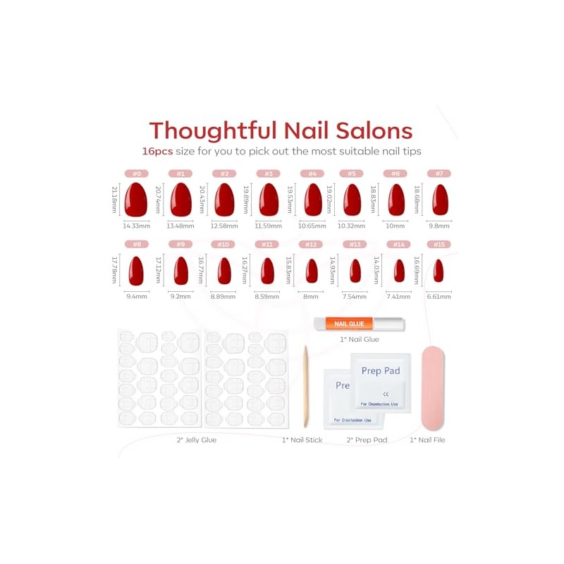 modelones 32 Pcs Halloween Red Fall Press On Uñas Almendra,