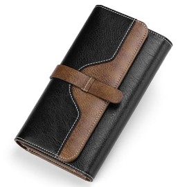 SENDEFN Women's Large Purse RFID Blockade Women's Purse Large Leather Purse for Women with Many Card Slots and Zip Compartments, black / brown, Contemporary