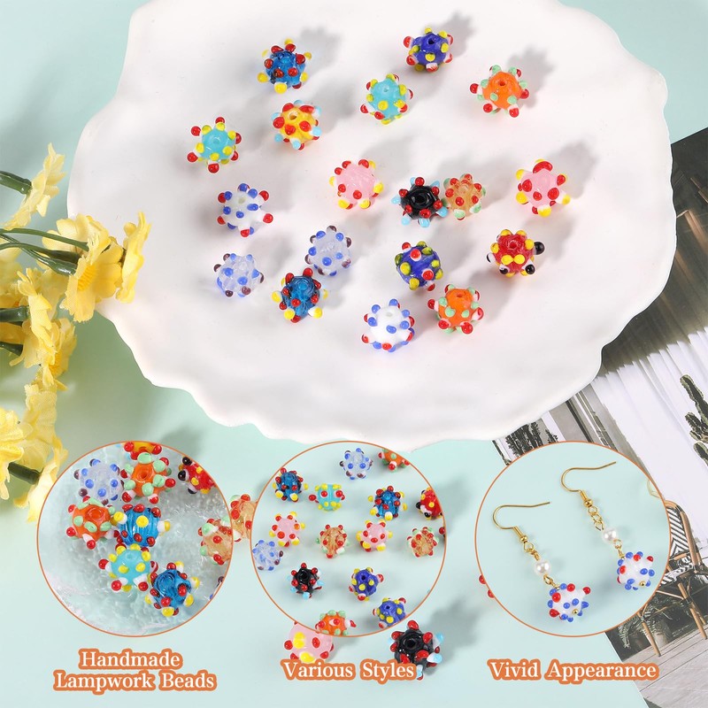 Bumpy Lampwork Glass Beads Bulk for Jewelry Making, 25 Pcs