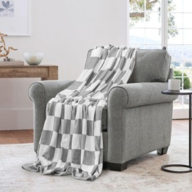 Horaldaily Checkered Flannel Blanket 50x60 Inches Grey Fleece Blanket Throw, Soft Lightweight Plush Cozy Blankets for Bed, Sofa, Couch, Travel, Camping