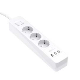KabelDirekt 3-Fach Steckdosenleiste, Mehrfachsteckdose & TÜV-zertifizierte Steckerleiste mit Überspannungsschutz sowie 3-Fach USB Ladegerät (max. 4000W/250V/16A mit erhöhtem Berührungsschutz, weiß)