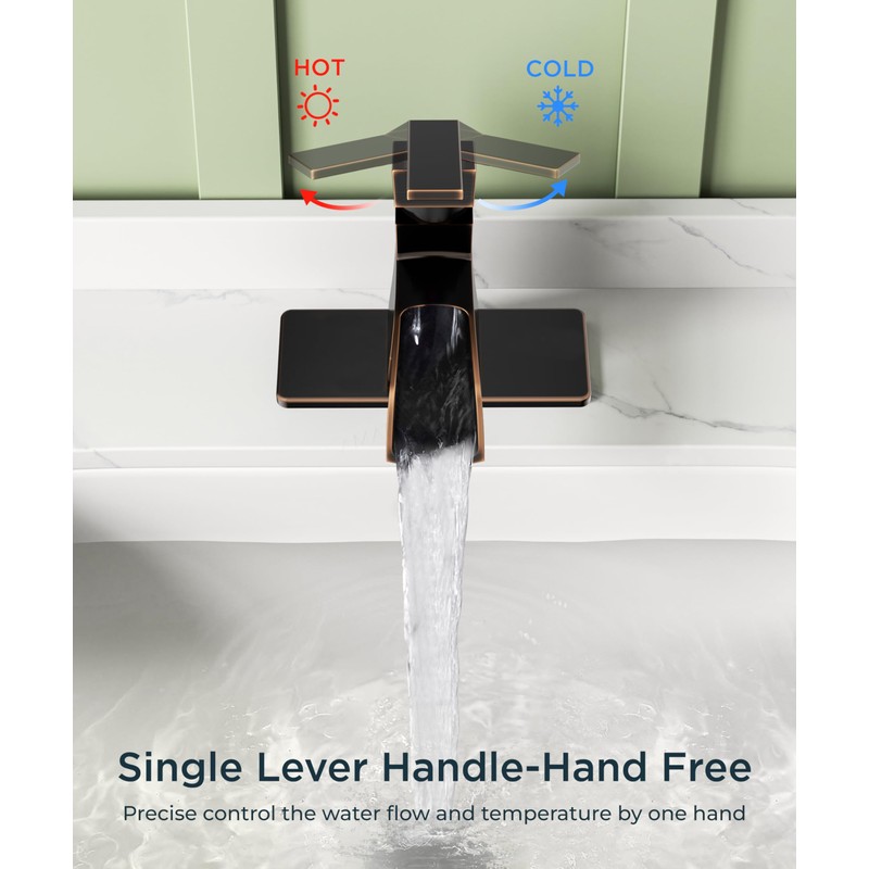 FORIOUS Bathroom Sink Faucet 1 Hole Waterfall One Handle Oil