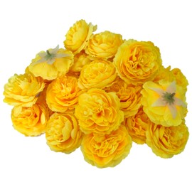 ARTIFIPLANT Fake Yellow Flower Heads for Craft,3.3'' Rose Heads Artificial Flowers,40 Pcs Silk Rose Heads Bulk,Satin Rose Heads No Stem for DIY Flower Well,Crafts Bouquest (Yellow)