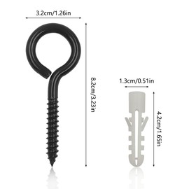 10 Pack 3.2 Inches Screw Eyes, Stainless Steel Large Screw Eye Hooks for Hanging, Heavy Duty Screw Eye Bolt, Long Eye Screws Ring Hooks for Hammock Stand Swings Chair Indoor Outdoor Use,Black