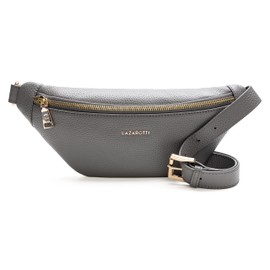 Lazarotti Bologna Women's Leather Belt Bag, Adjustable Shoulder Strap, Large Bum Bag 31 cm, grey, Classic