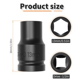 FOCMKEAS Impact Socket 13mm Shallow Socket 1/2 drive Lug Nut Flip Socket Chrome-Moly Steel 6-point for Car Mecchancy and Electrician Mechanic Repair Shop