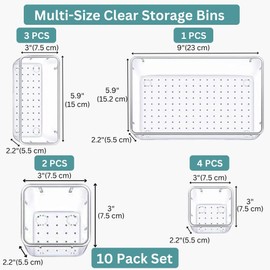 Panzy Home 10 Pcs Drawer Organiser Clear Desk Drawer Organisers Trays Makeup Drawer Divider Clear Plastic Storage Boxes for Bathroom Cosmetics Kitchen Office Stationery