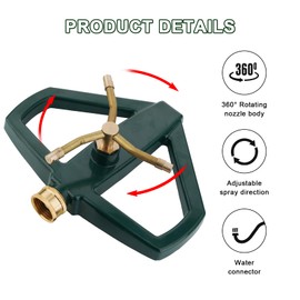 Fecovanti Metal Rotating Water Sprinkler for Lawn,Brass 3 Arm Impact Sprinkler，Heavy Duty Whirling Circular Sprinkler，Suitable for Small lawns and Gardens, Yards