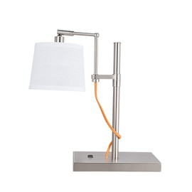 Aspen Creative 40157-11, 15" High Transitional Metal Task Lamp, Brushed Nickel Finish with Linen Fabric Lamp Shade, 6" Wide