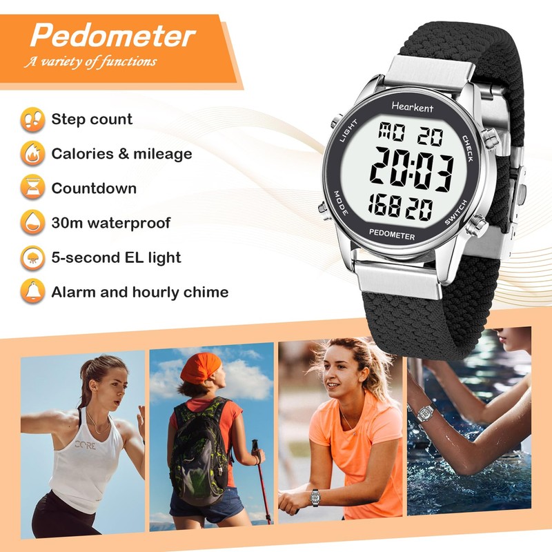 Hearkent Pedometer Watch for Women, Step Tracker with Calories Counter,