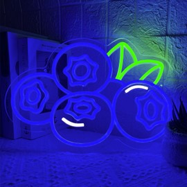 Blueberry Neon Sign for Wall Decor, Dimmable Fruit Blueberry Neon Lights, Vibrant Fruit Themed Neon LED Signs for Kids Room, Bedroom, Restaurant, Bar, Club, Fruit Shop, Birthday Party