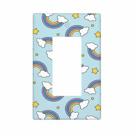 Moslion Rainbow Cloud Stars 1-Gang Rocker Light Switch Covers Cartoon Blue Outlet Cover Wall Plate Unbreakable Plug Covers Device Mount Bedroom Kitchen