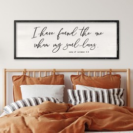 RLWangChao I Have Found The One Whom My Soul Loves Wall Art 32x12 Inch Large Song of Solomon 3:4 Sign Master Bedroom Above Bed Wood Frame Wall Hanging Decor (Black)