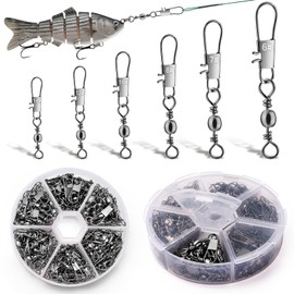 Annyswit 100/200 Pieces 6 Size Swivel Fishing with Snaps 6# 7# 8# 10# 12# 14# Trout Fishing Swivel Carabiner Stainless Steel Fishing Swivel with Carabiner for Quick Bait Fishing Line Change
