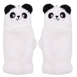 ZPSOSPZ Winter Girls Warm Plush Gloves, Panda Half Finger Flap Gloves, Cute Panda Soft Plush Gloves, Kids Girls Winter Gloves
