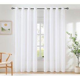 White Chiffon Sheer Curtains for Living Room Crushed Crinkle White Semi Voile Curtain Panels for Bedroom Decoration, Light Filtering Window Treatments Grommet Top, 2 Panels, 52" Wx95 L